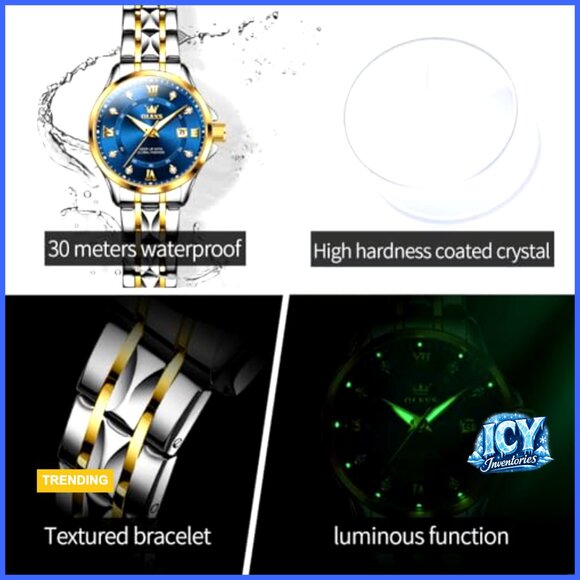 Stainless Steel Women\'s Watch with Date Luminous Waterproof Quartz